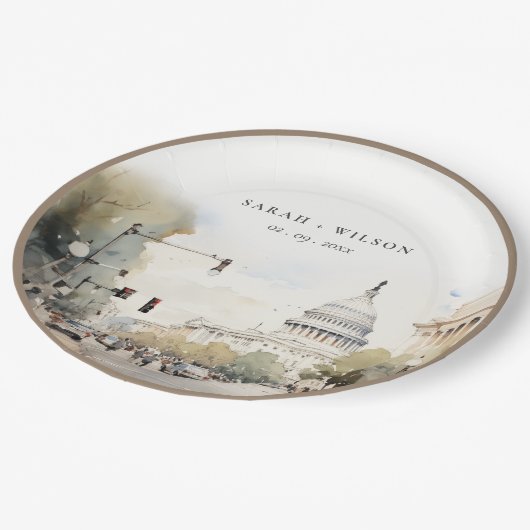 Chic Minimal Washington DC, VS Waterverf Trouwfees Papieren Bordje (Gekanteld)