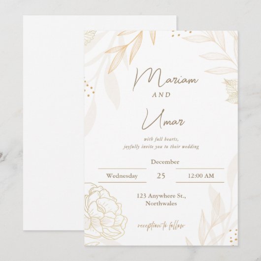 Chic Minimal Wedding Invitation – Editable Templat Kaart (Voorkant / Achterkant)