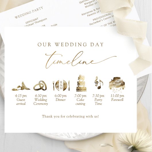 Chic Minimal Wedding Program Tijdlijn in Gold