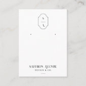 Chic Minimal White Custom Monogram Earring Display Visitekaartje (Voorkant)
