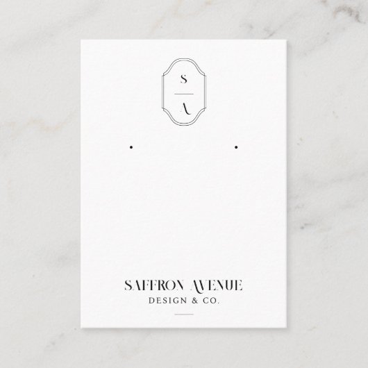 Chic Minimal White Custom Monogram Earring Display Visitekaartje (Voorkant)