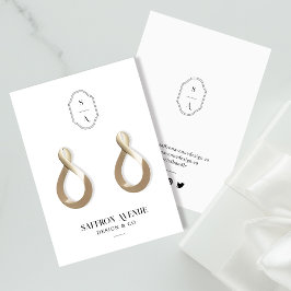 Chic Minimal White Custom Monogram Earring Display Visitekaartje