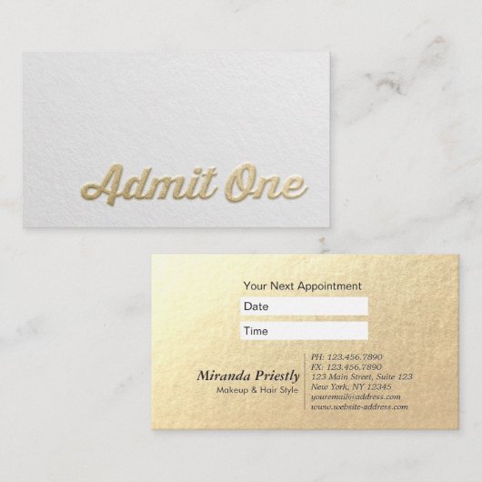 Chic Minimal White Gold Embossed Custom Text Logos Afsprakenkaartje (Voorkant / Achterkant)
