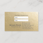 Chic Minimal White Gold Embossed Text Hair Stylist Afsprakenkaartje (Achterkant)