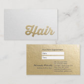 Chic Minimal White Gold Embossed Text Hair Stylist Afsprakenkaartje (Voorkant / Achterkant)