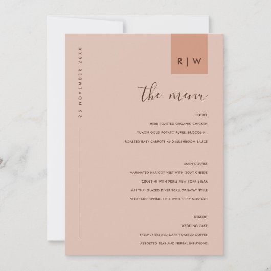 Chic Minimale Rust Pink Peach Typografie Menu Kaar (Voorkant)