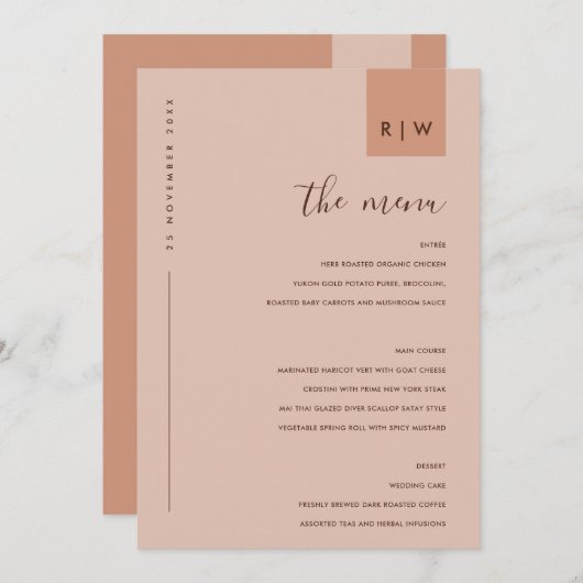 Chic Minimale Rust Pink Peach Typografie Menu Kaar (Voorkant / Achterkant)