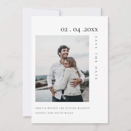 CHIC MINIMALE SCHONE AANGEPASTE FOTO SAVE THE DATE BEDANKKAART (Voorkant)