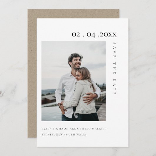 CHIC MINIMALE SCHONE AANGEPASTE FOTO SAVE THE DATE BEDANKKAART (Voorkant / Achterkant)