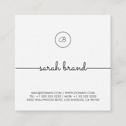 Chic-minimalismonogram Vierkante Visitekaartje (Voorkant)