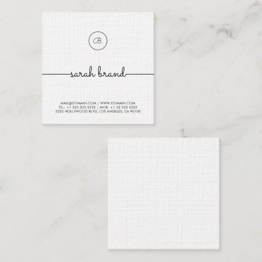 Chic-minimalismonogram Vierkante Visitekaartje (Voorkant / Achterkant)
