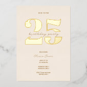 Chic minimalist 25th birthday folie uitnodiging (Voorkant)