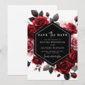 Chic Minimalist Crimson Red Wedding Save The Date (Voorkant / Achterkant)