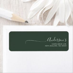 Chic Minimalist Dark Green Trendy Script Weduwen Etiket