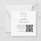Chic Minimalist Deel de Liefde QR Code Tafel Kaart Notitiekaartje (Voorkant)