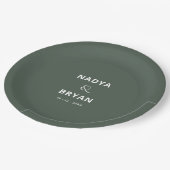 Chic Minimalist Donkergroene bruiloft Papieren Bordje (Gekanteld)