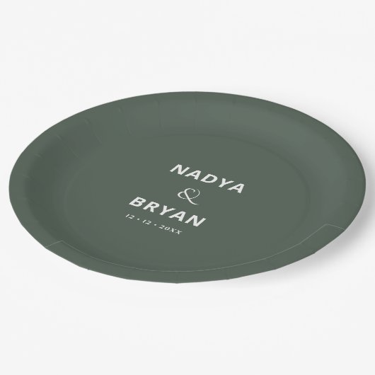 Chic Minimalist Donkergroene bruiloft Papieren Bordje (Gekanteld)