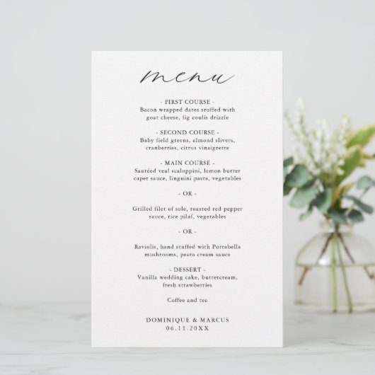 Chic Minimalist Elegant Simple Wedding Menu (Staand voorkant)