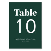 Chic Minimalist Emerald Green Trouwtafel Nummer Kaart (Voorkant)