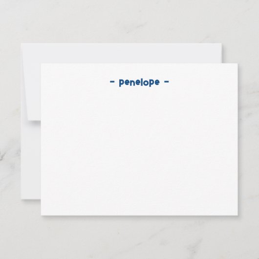 Chic Minimalist Gepersonaliseerde Navy Blue Statio Notitiekaartje (Voorkant)