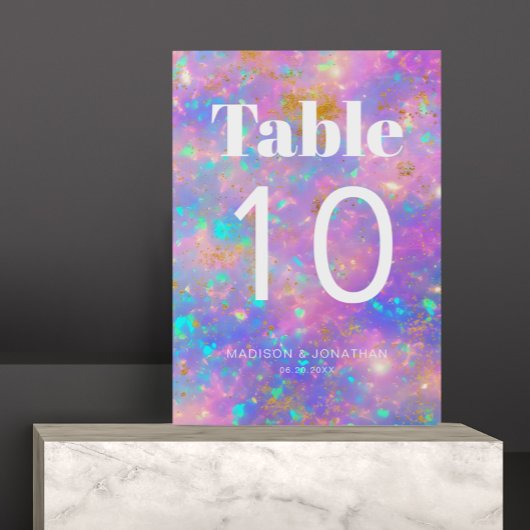Chic Minimalist Gold Opal Trouwtafel Nummer Kaart