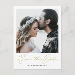 Chic Minimalist Gold Photo Wedding Save the Date Aankondigingskaart