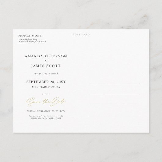 Chic Minimalist Gold Photo Wedding Save the Date Aankondigingskaart (Achterkant)