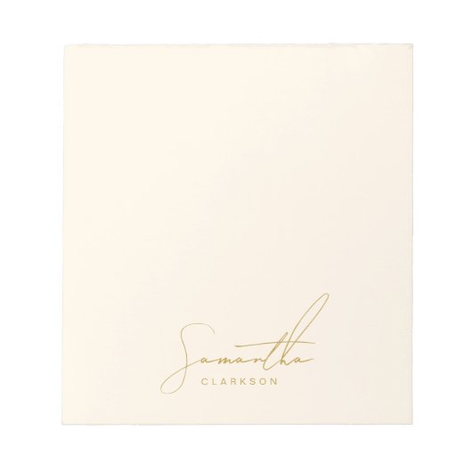 Chic Minimalist Handgeschreven Gold Script Typogra Notitieblok (Voorkant)