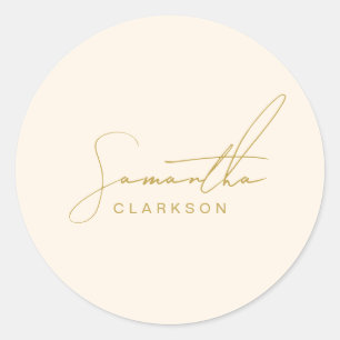 Chic Minimalist Handgeschreven Gold Script Typogra Ronde Sticker