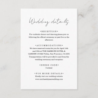 Chic Minimalist Handwriting Script Wedding Details Informatiekaartje