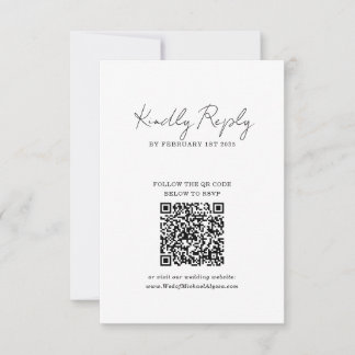 Chic Minimalist Handwriting Script Wedding QR Code RSVP Kaartje