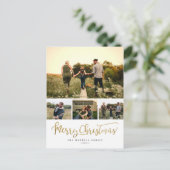 Chic Minimalist Merry Christmas 4 Photo Collage Feestdagenkaart (Staand voorkant)