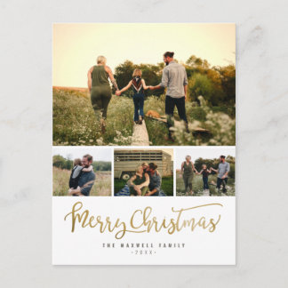 Chic Minimalist Merry Christmas 4 Photo Collage Feestdagenkaart