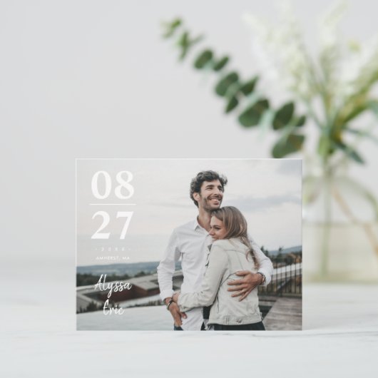 Chic Minimalist Modern Photo Save the Date Invite Aankondigingskaart (Staand voorkant)