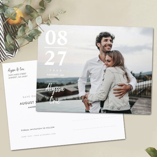Chic Minimalist Modern Photo Save the Date Invite Aankondigingskaart