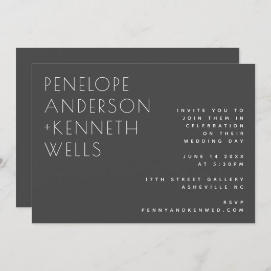 Chic Minimalist Modern Wedding Black Horizontal Bl Kaart (Voorkant / Achterkant)