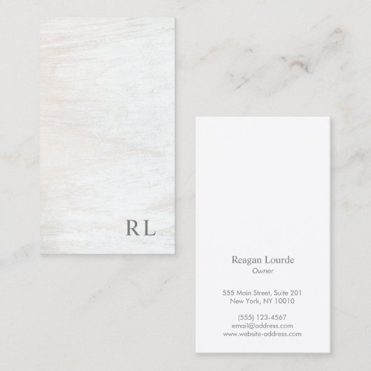 Chic Minimalist Monogram Rustic White Wood Visitekaartje (Voorkant / Achterkant)