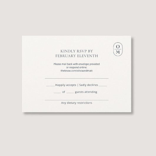 Chic Minimalist Monogram Wedding RSVP Kaartje