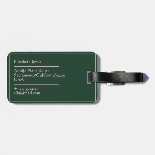 Chic Minimalist Monogrammed Green Bagagelabel (Achterkant horizontaal)