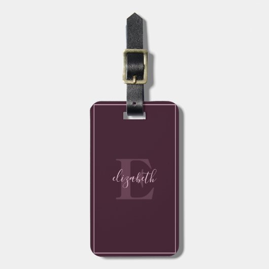 Chic Minimalist Monogrammed Maroon Bagagelabel (Voorkant verticaal)