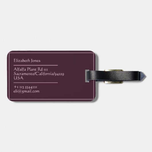 Chic Minimalist Monogrammed Maroon Bagagelabel (Achterkant horizontaal)