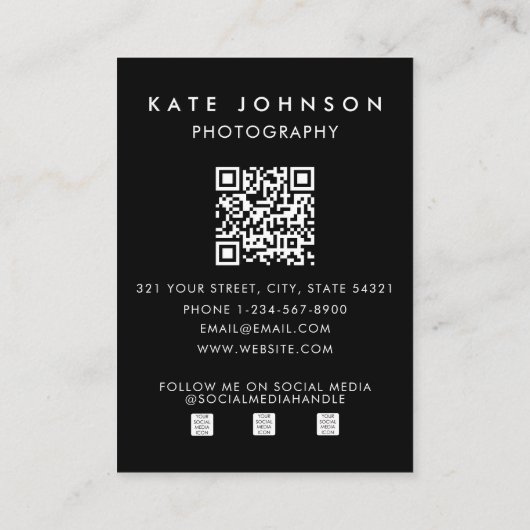 Chic Minimalist Professional Photo QR-code Visitekaartje (Achterkant)