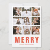 Chic Minimalist Red Oranje Merry Photo Collage Feestdagenkaart (Voorkant)