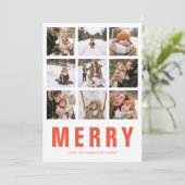 Chic Minimalist Red Oranje Merry Photo Collage Feestdagenkaart (Staand voorkant)