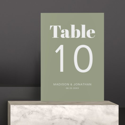 Chic Minimalist Sage Green Trouwtafel Nummer Kaart