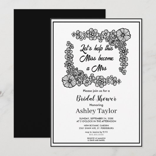 Chic minimalist script met floral Vrijgezellenfees Kaart (Voorkant / Achterkant)