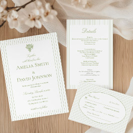 Chic Minimalist Stripe Green Wedding Details Kaart