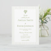 Chic Minimalist Stripe Green Wedding Invitation  Kaart (Staand voorkant)