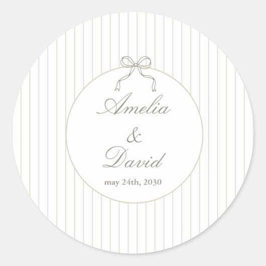 Chic Minimalist Stripe Green Wedding  Ronde Sticker (Voorkant)