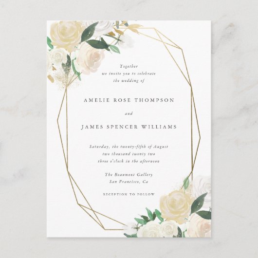Chic Minimalist Typography Floral Wedding Uitnodiging Briefkaart (Voorkant)